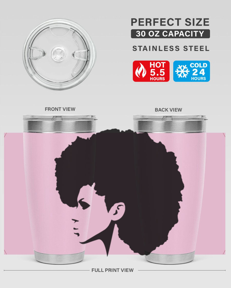 Black Women - Queen 80# Tumbler in 20oz and 30oz sizes, showcasing a sleek stainless steel design with a vibrant print.