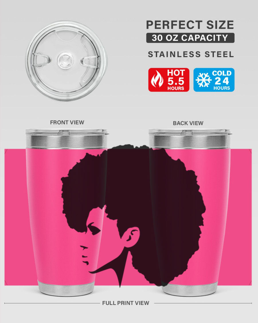 Black Women - Queen 80# Tumbler in 20oz and 30oz sizes, showcasing a sleek stainless steel design with a vibrant print.