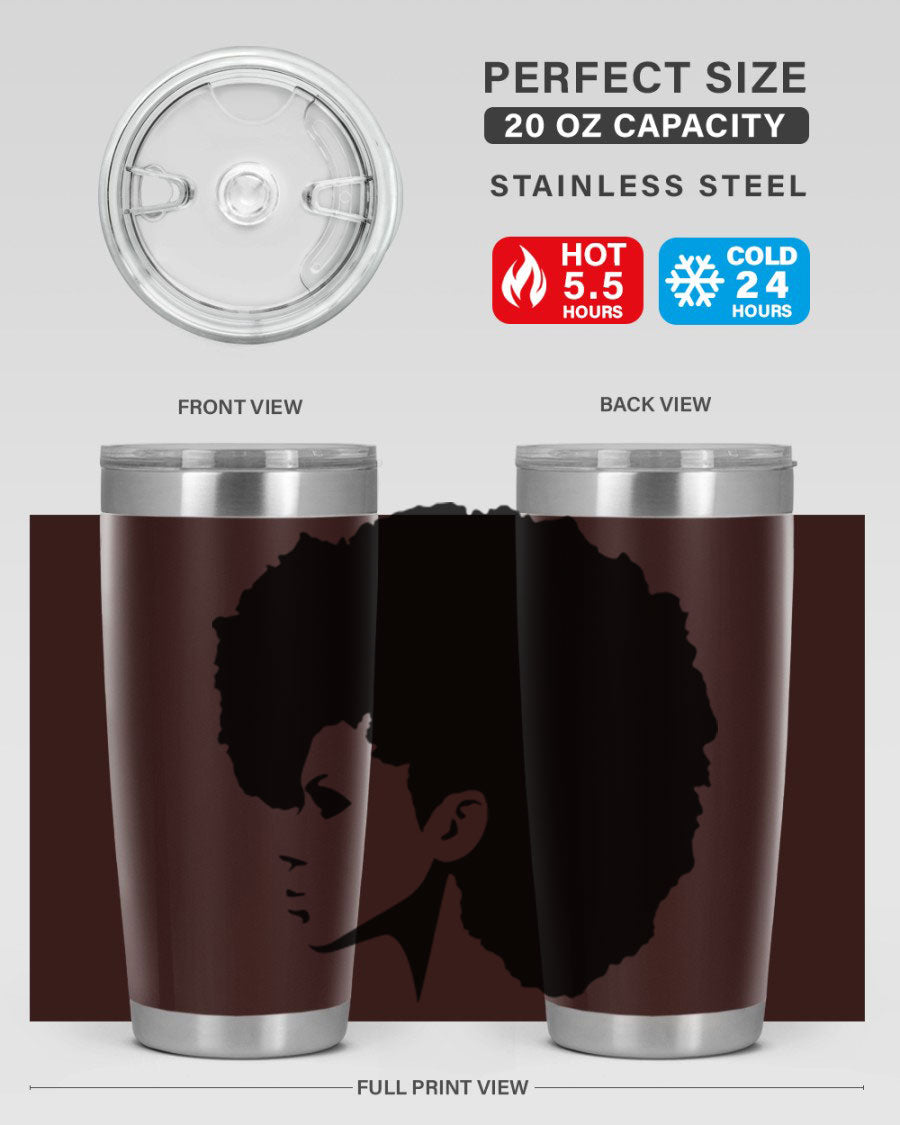 Black Women - Queen 80# Tumbler in 20oz and 30oz sizes, showcasing a sleek stainless steel design with a vibrant print.