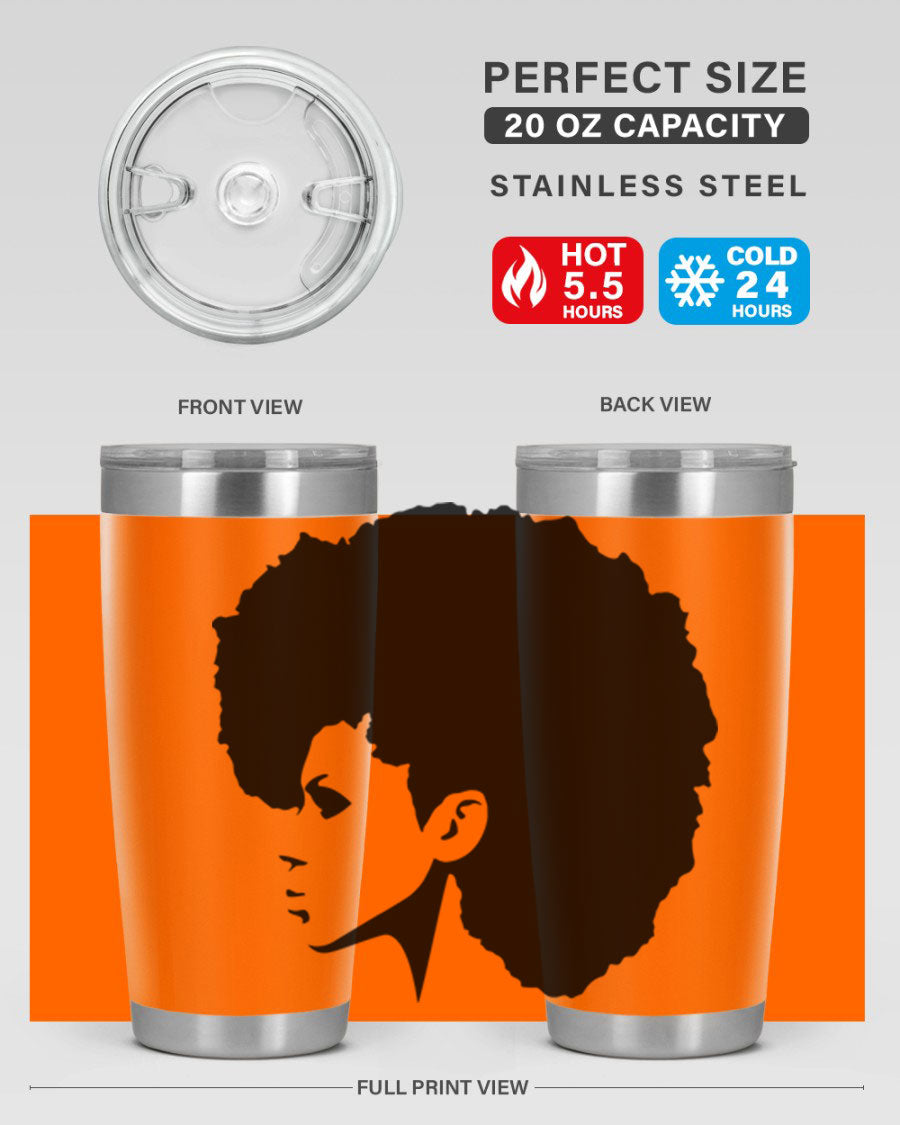Black Women - Queen 80# Tumbler in 20oz and 30oz sizes, showcasing a sleek stainless steel design with a vibrant print.