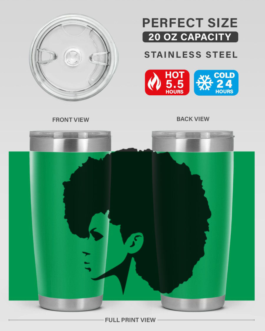 Black Women - Queen 80# Tumbler in 20oz and 30oz sizes, showcasing a sleek stainless steel design with a vibrant print.