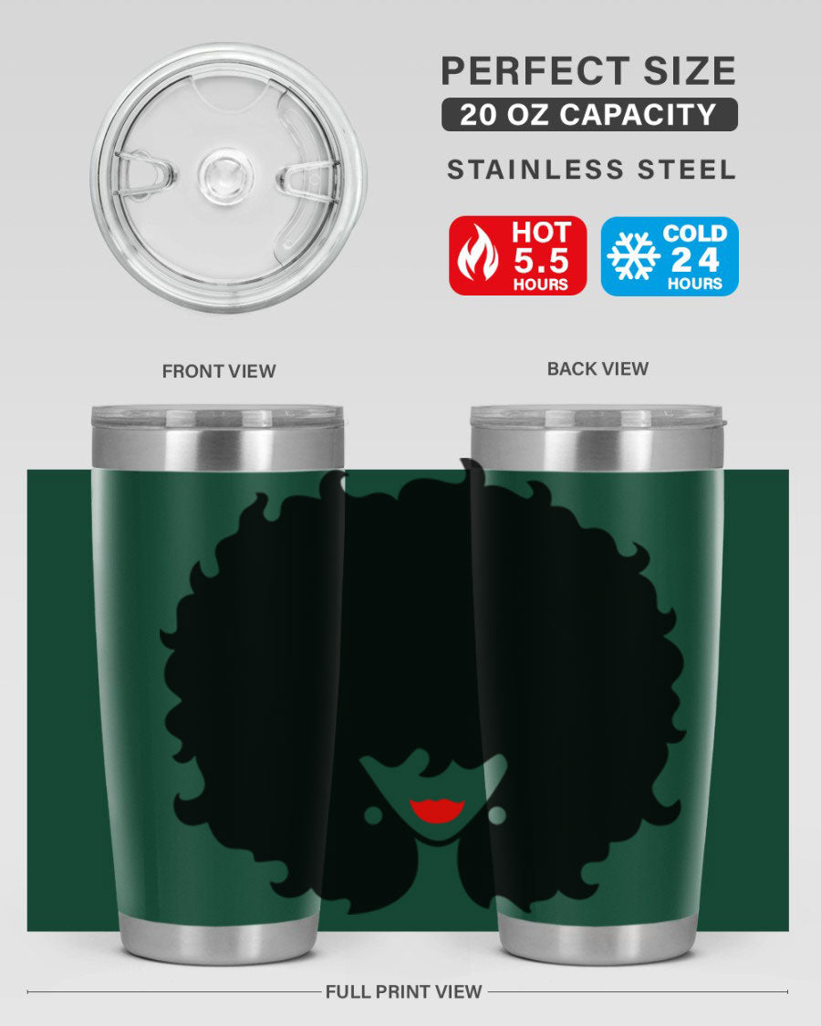 Black Women - Queen 82# Tumbler showcasing its sleek design and vibrant print, perfect for hot and cold beverages.