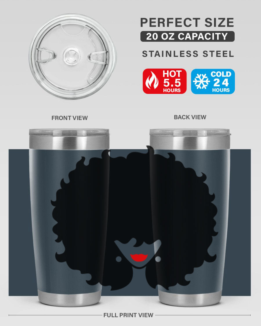 Black Women - Queen 82# Tumbler showcasing its sleek design and vibrant print, perfect for hot and cold beverages.