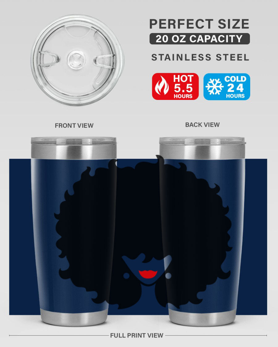Black Women - Queen 82# Tumbler showcasing its sleek design and vibrant print, perfect for hot and cold beverages.
