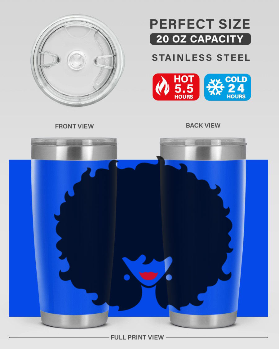 Black Women - Queen 82# Tumbler showcasing its sleek design and vibrant print, perfect for hot and cold beverages.