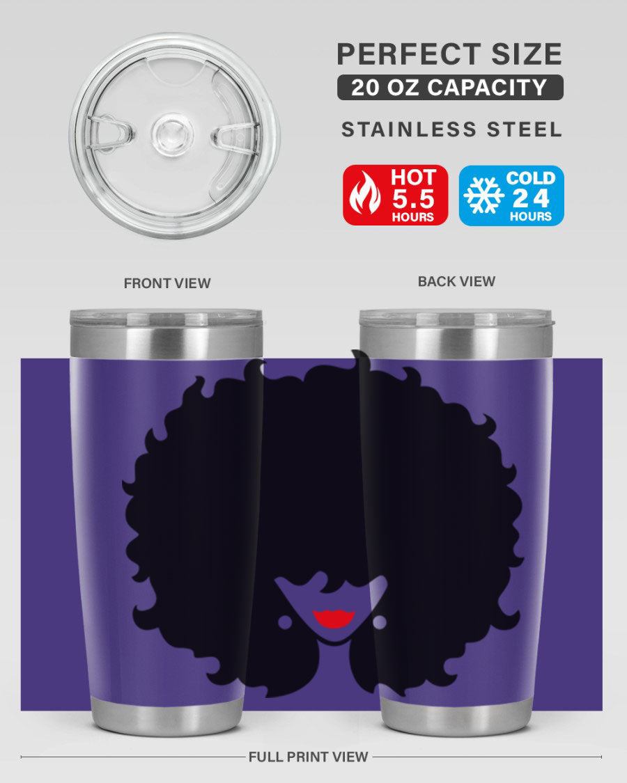 Black Women - Queen 82# Tumbler showcasing its sleek design and vibrant print, perfect for hot and cold beverages.
