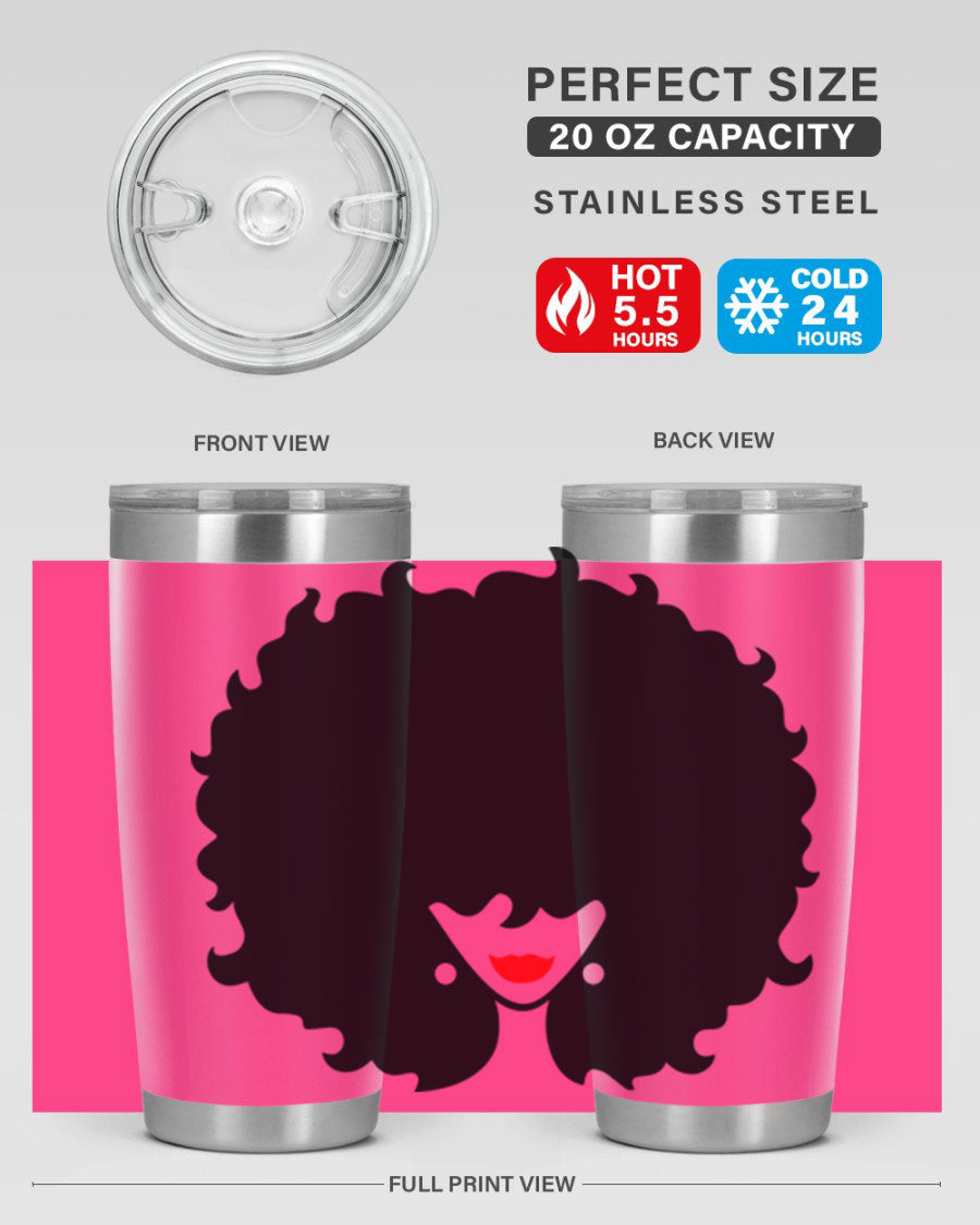 Black Women - Queen 82# Tumbler showcasing its sleek design and vibrant print, perfect for hot and cold beverages.