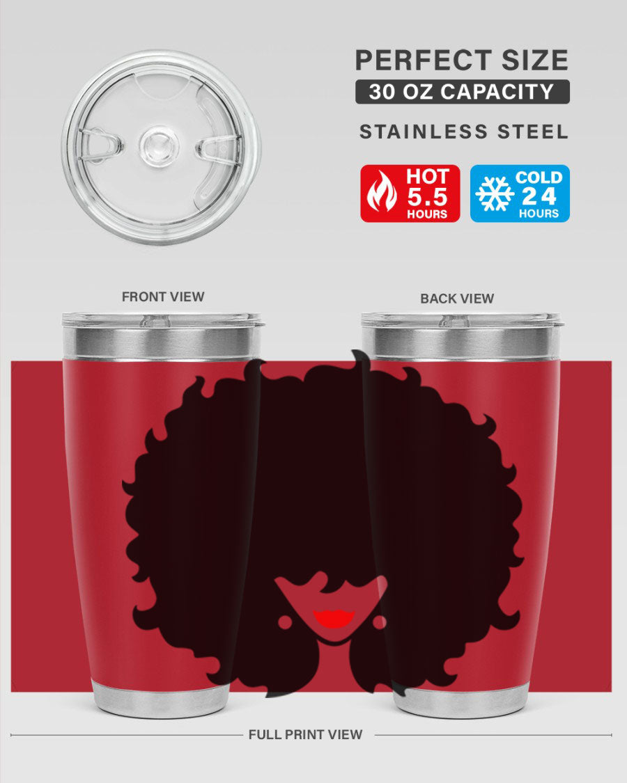 Black Women - Queen 82# Tumbler showcasing its sleek design and vibrant print, perfect for hot and cold beverages.