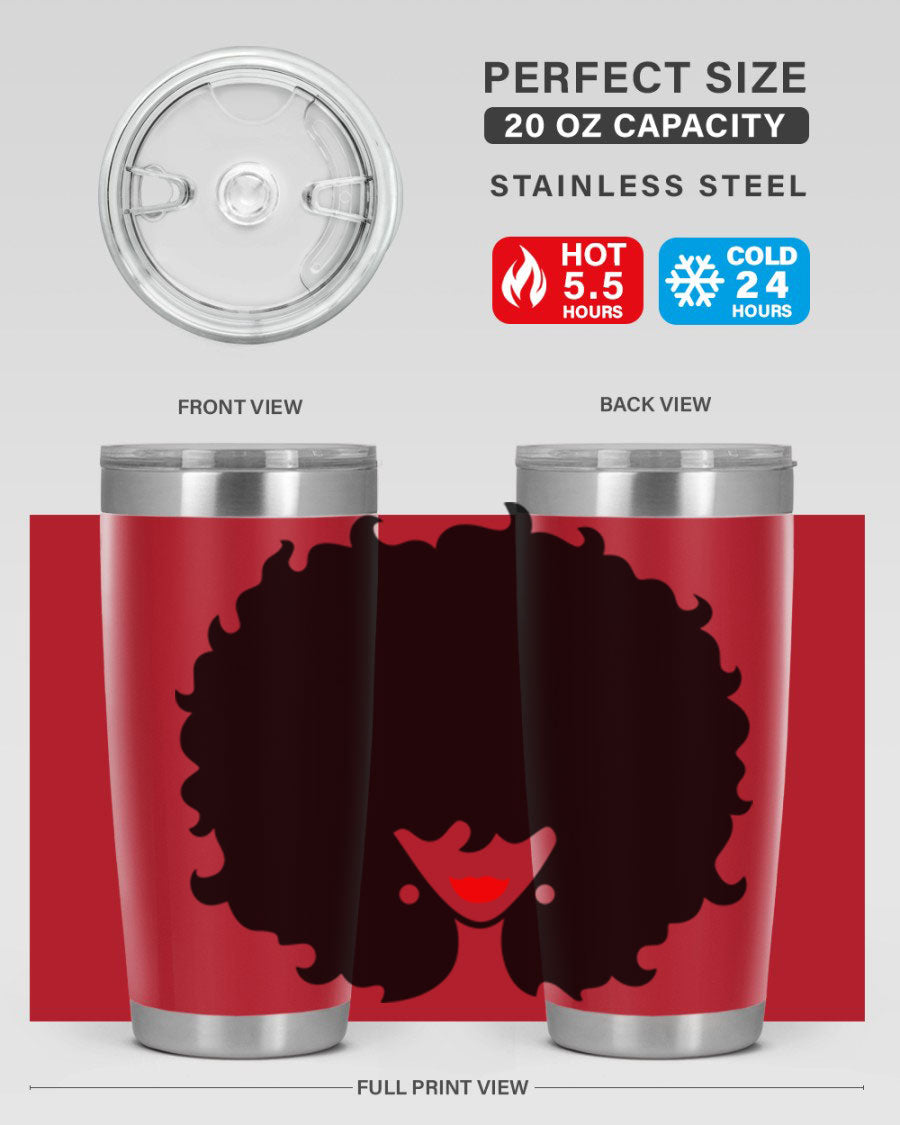 Black Women - Queen 82# Tumbler showcasing its sleek design and vibrant print, perfect for hot and cold beverages.