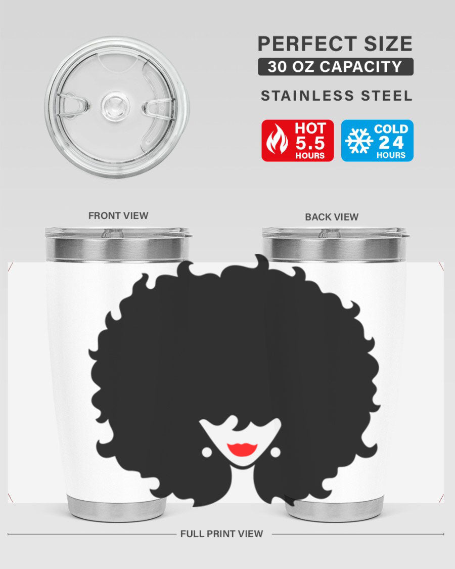 Black Women - Queen 82# Tumbler showcasing its sleek design and vibrant print, perfect for hot and cold beverages.