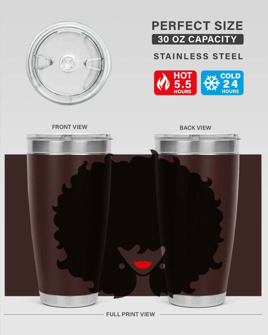 Black Women - Queen 82# Tumbler showcasing its sleek design and vibrant print, perfect for hot and cold beverages.