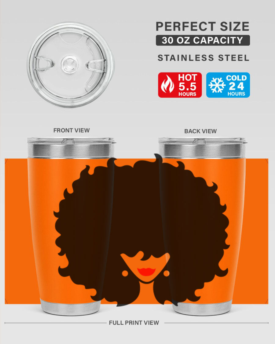 Black Women - Queen 82# Tumbler showcasing its sleek design and vibrant print, perfect for hot and cold beverages.