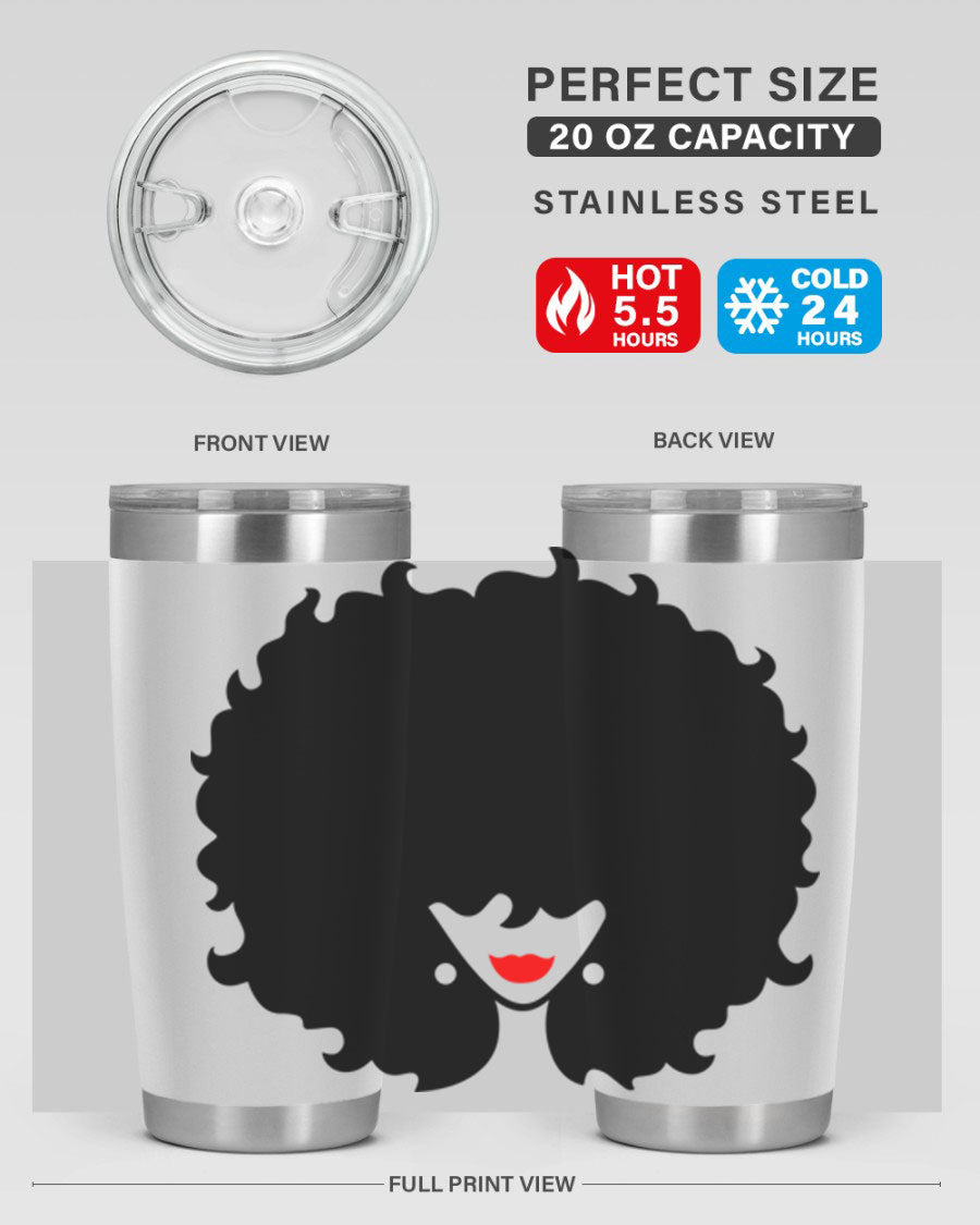 Black Women - Queen 82# Tumbler showcasing its sleek design and vibrant print, perfect for hot and cold beverages.