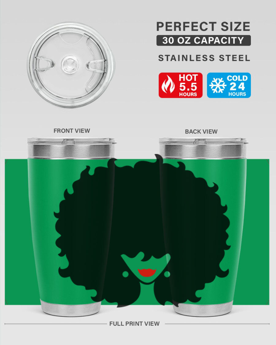 Black Women - Queen 82# Tumbler showcasing its sleek design and vibrant print, perfect for hot and cold beverages.