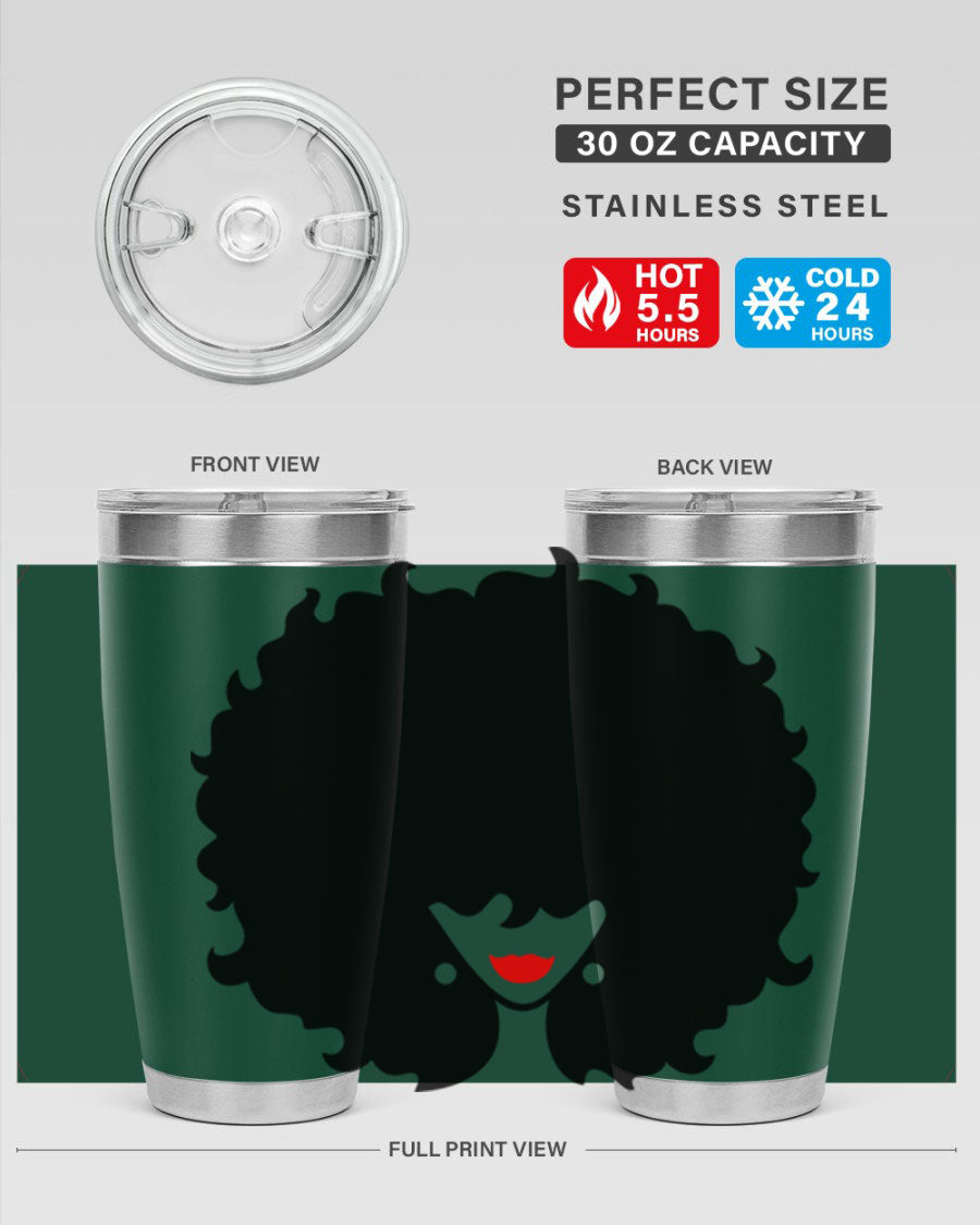 Black Women - Queen 82# Tumbler showcasing its sleek design and vibrant print, perfect for hot and cold beverages.