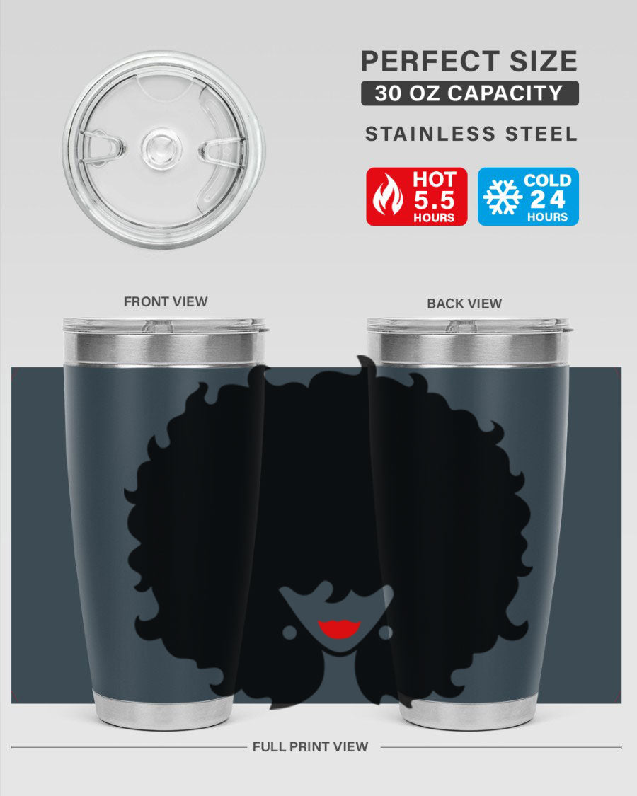 Black Women - Queen 82# Tumbler showcasing its sleek design and vibrant print, perfect for hot and cold beverages.