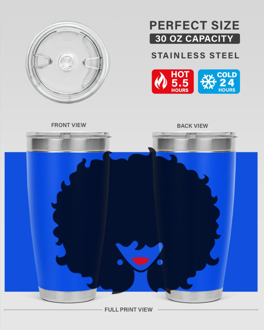 Black Women - Queen 82# Tumbler showcasing its sleek design and vibrant print, perfect for hot and cold beverages.