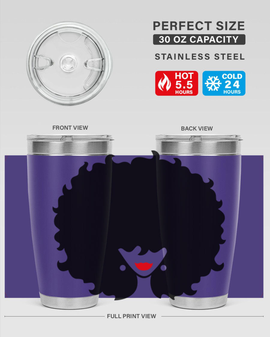 Black Women - Queen 82# Tumbler showcasing its sleek design and vibrant print, perfect for hot and cold beverages.