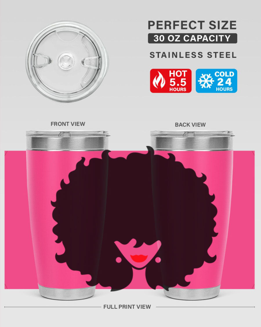 Black Women - Queen 82# Tumbler showcasing its sleek design and vibrant print, perfect for hot and cold beverages.