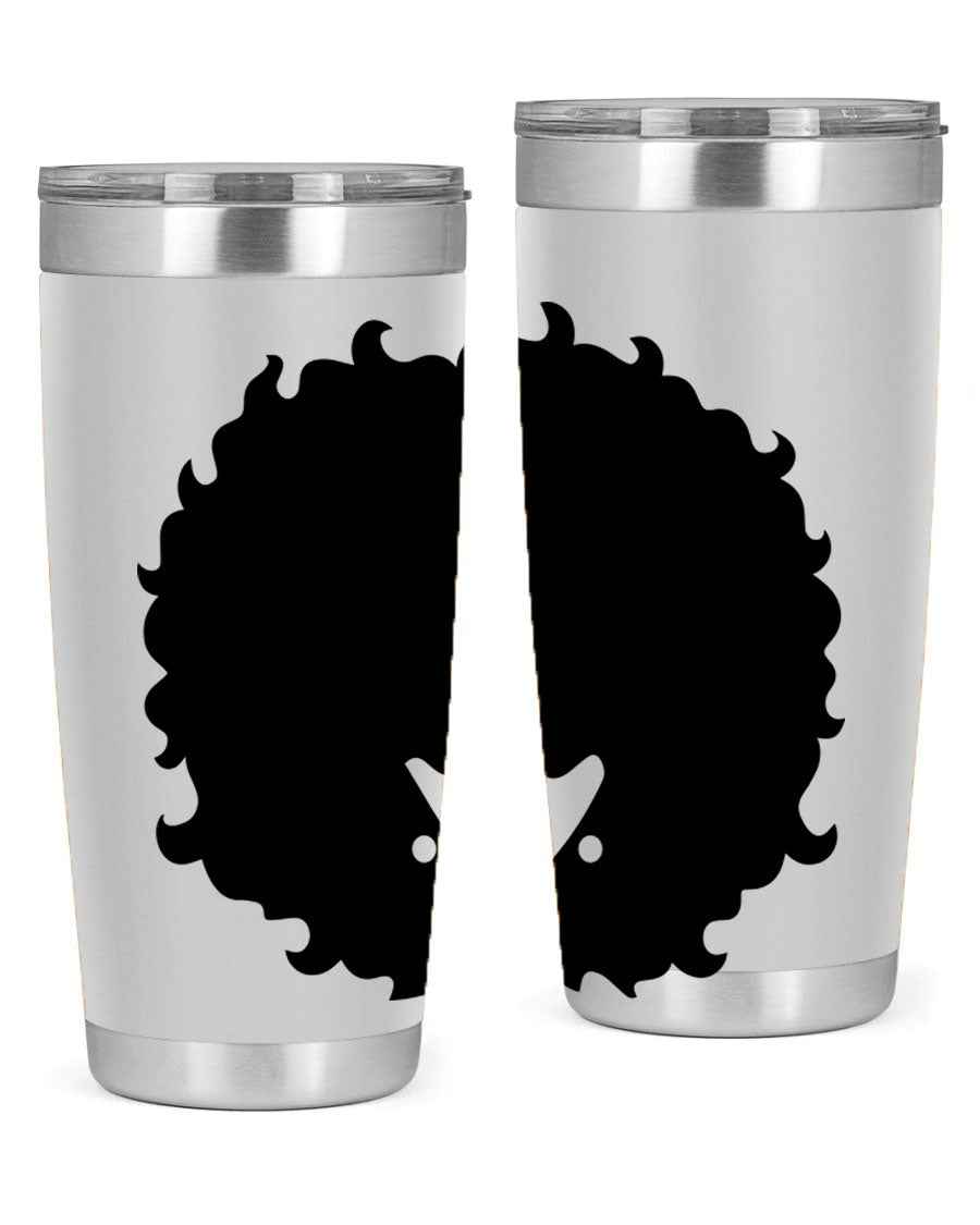 Black Women - Queen 82# Tumbler showcasing its sleek design and vibrant print, perfect for hot and cold beverages.