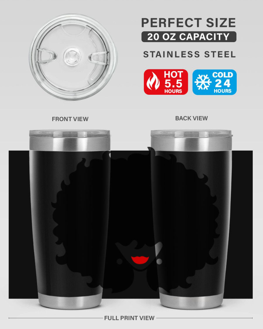 Black Women - Queen 82# Tumbler showcasing its sleek design and vibrant print, perfect for hot and cold beverages.