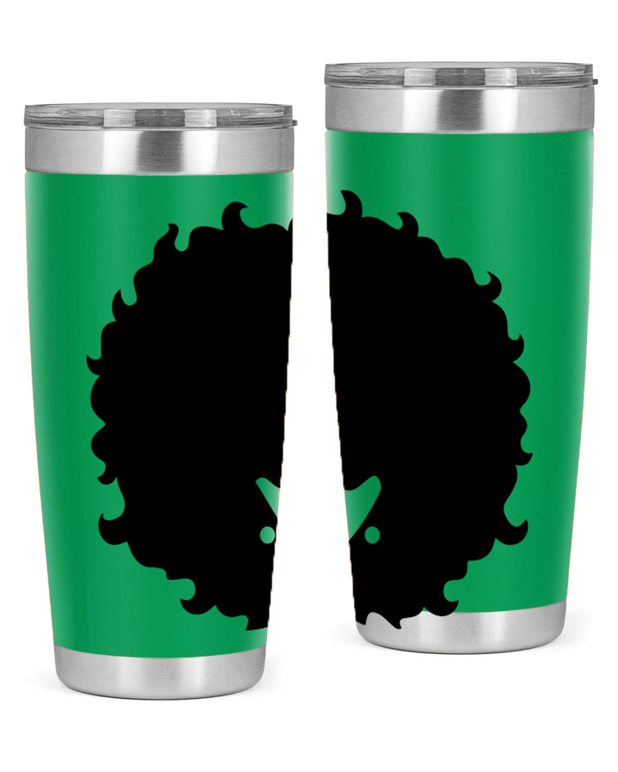 Black Women - Queen 82# Tumbler showcasing its sleek design and vibrant print, perfect for hot and cold beverages.