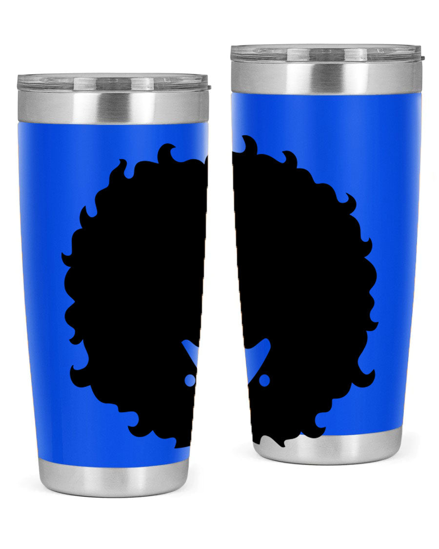 Black Women - Queen 82# Tumbler showcasing its sleek design and vibrant print, perfect for hot and cold beverages.