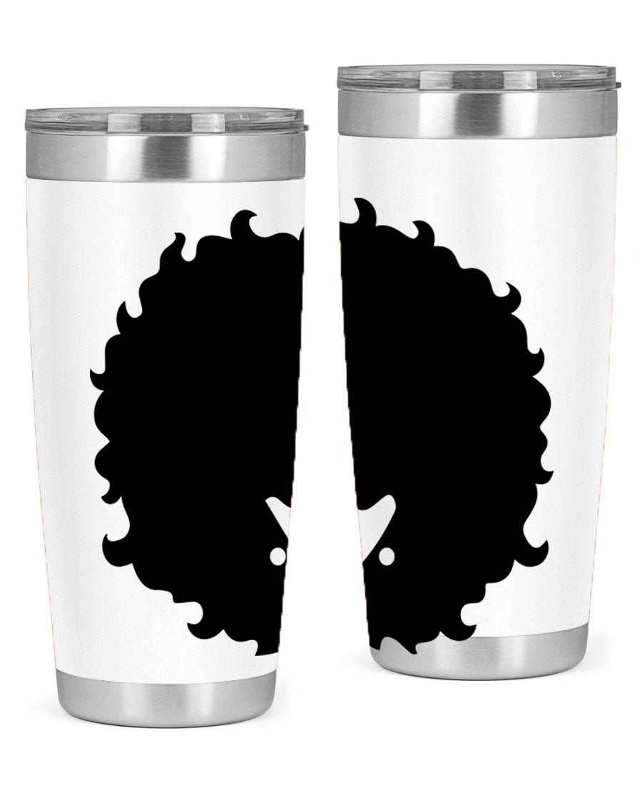 Black Women - Queen 82# Tumbler showcasing its sleek design and vibrant print, perfect for hot and cold beverages.