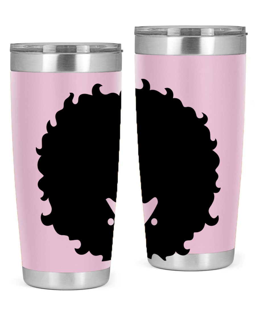 Black Women - Queen 82# Tumbler showcasing its sleek design and vibrant print, perfect for hot and cold beverages.
