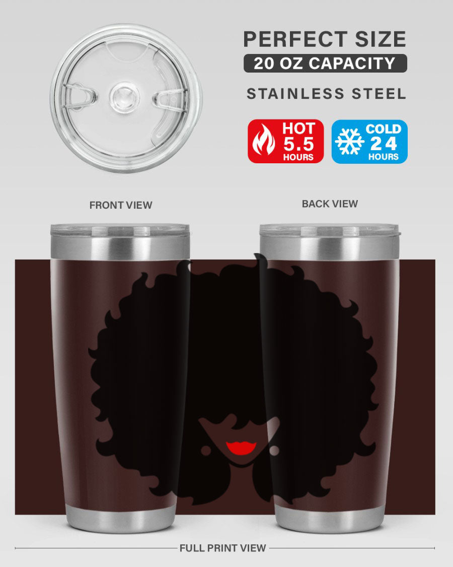 Black Women - Queen 82# Tumbler showcasing its sleek design and vibrant print, perfect for hot and cold beverages.
