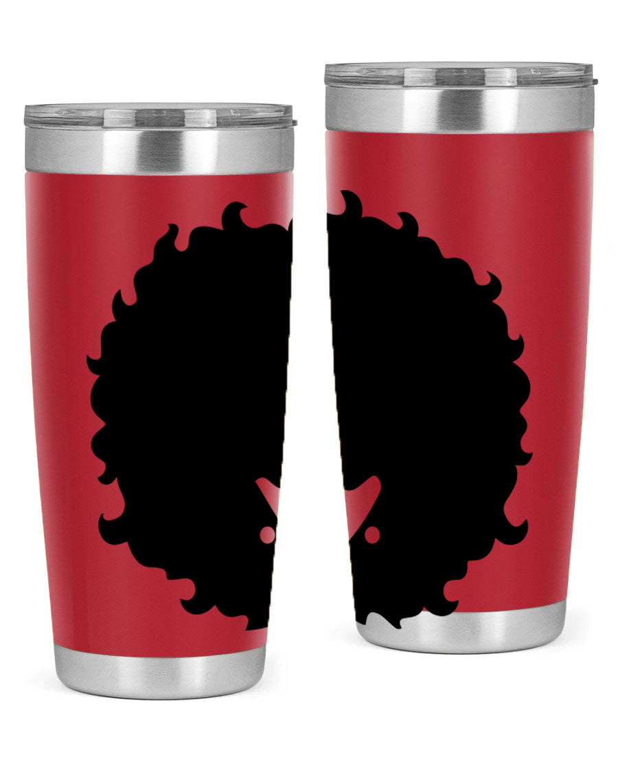 Black Women - Queen 82# Tumbler showcasing its sleek design and vibrant print, perfect for hot and cold beverages.
