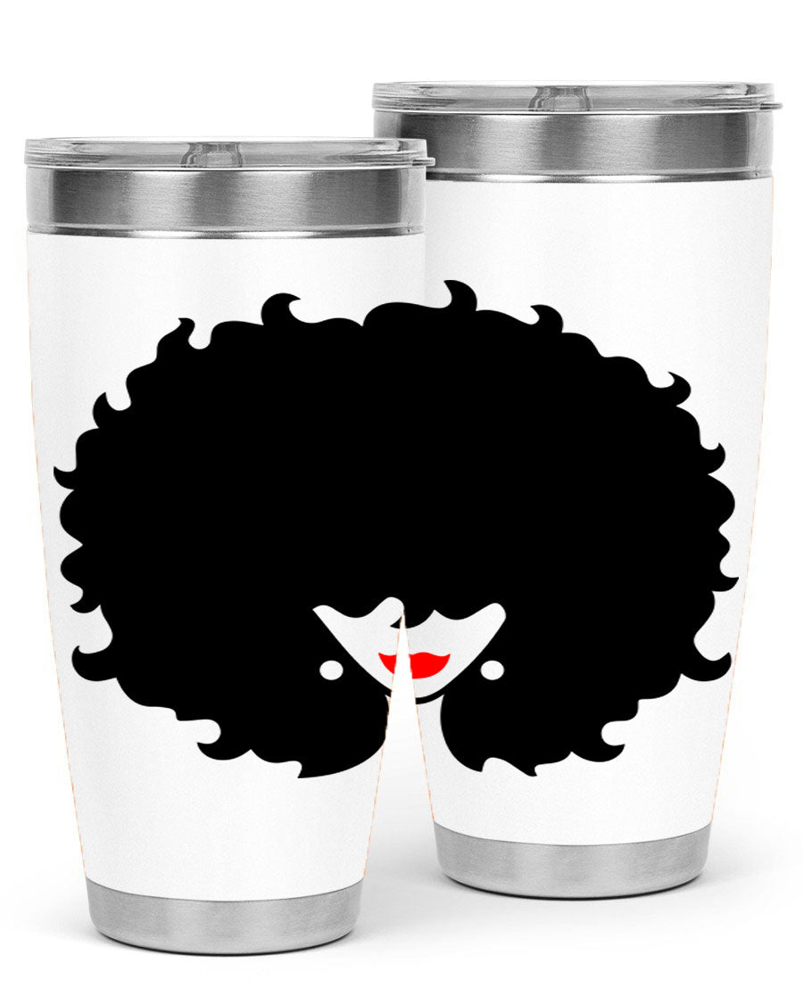 Black Women - Queen 82# Tumbler showcasing its sleek design and vibrant print, perfect for hot and cold beverages.