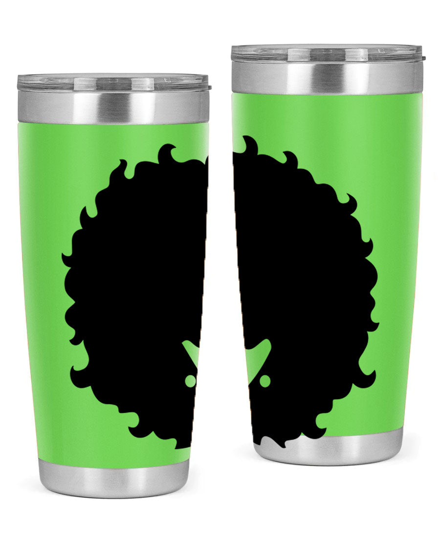 Black Women - Queen 82# Tumbler showcasing its sleek design and vibrant print, perfect for hot and cold beverages.