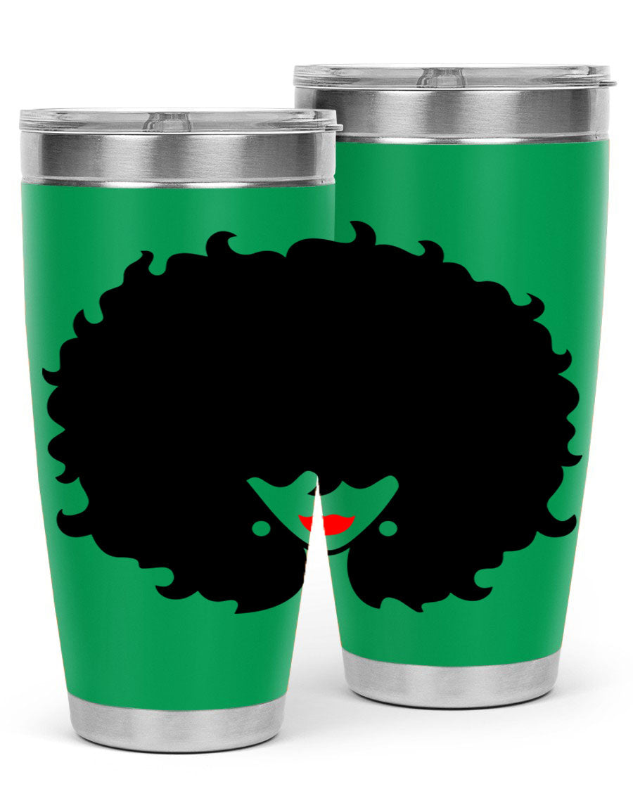 Black Women - Queen 82# Tumbler showcasing its sleek design and vibrant print, perfect for hot and cold beverages.