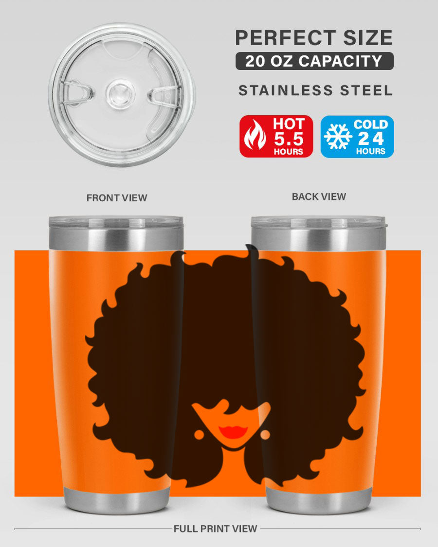 Black Women - Queen 82# Tumbler showcasing its sleek design and vibrant print, perfect for hot and cold beverages.