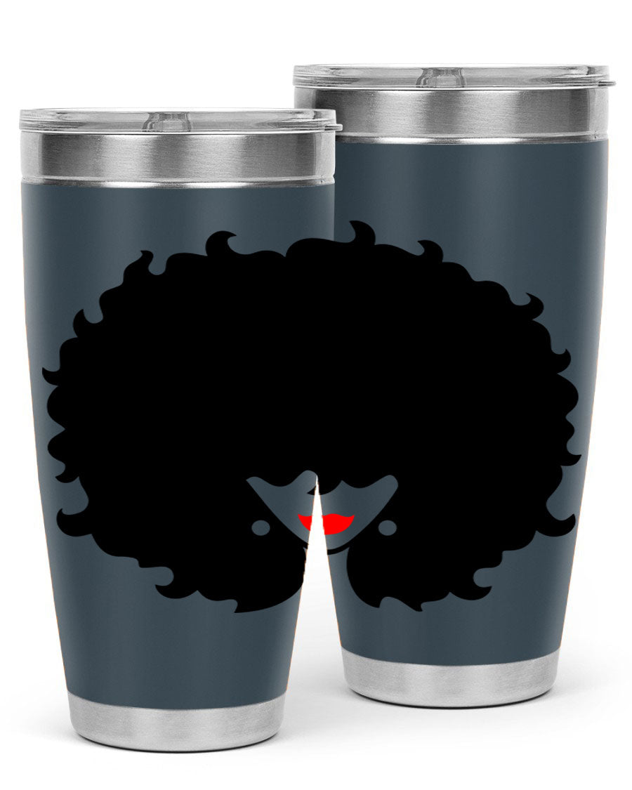 Black Women - Queen 82# Tumbler showcasing its sleek design and vibrant print, perfect for hot and cold beverages.