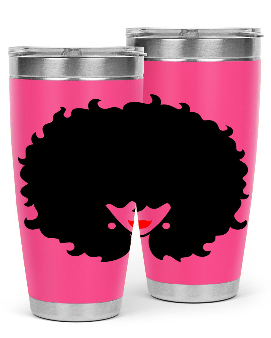 Black Women - Queen 82# Tumbler showcasing its sleek design and vibrant print, perfect for hot and cold beverages.