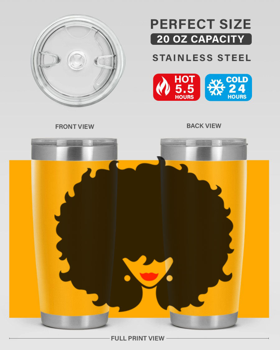 Black Women - Queen 82# Tumbler showcasing its sleek design and vibrant print, perfect for hot and cold beverages.