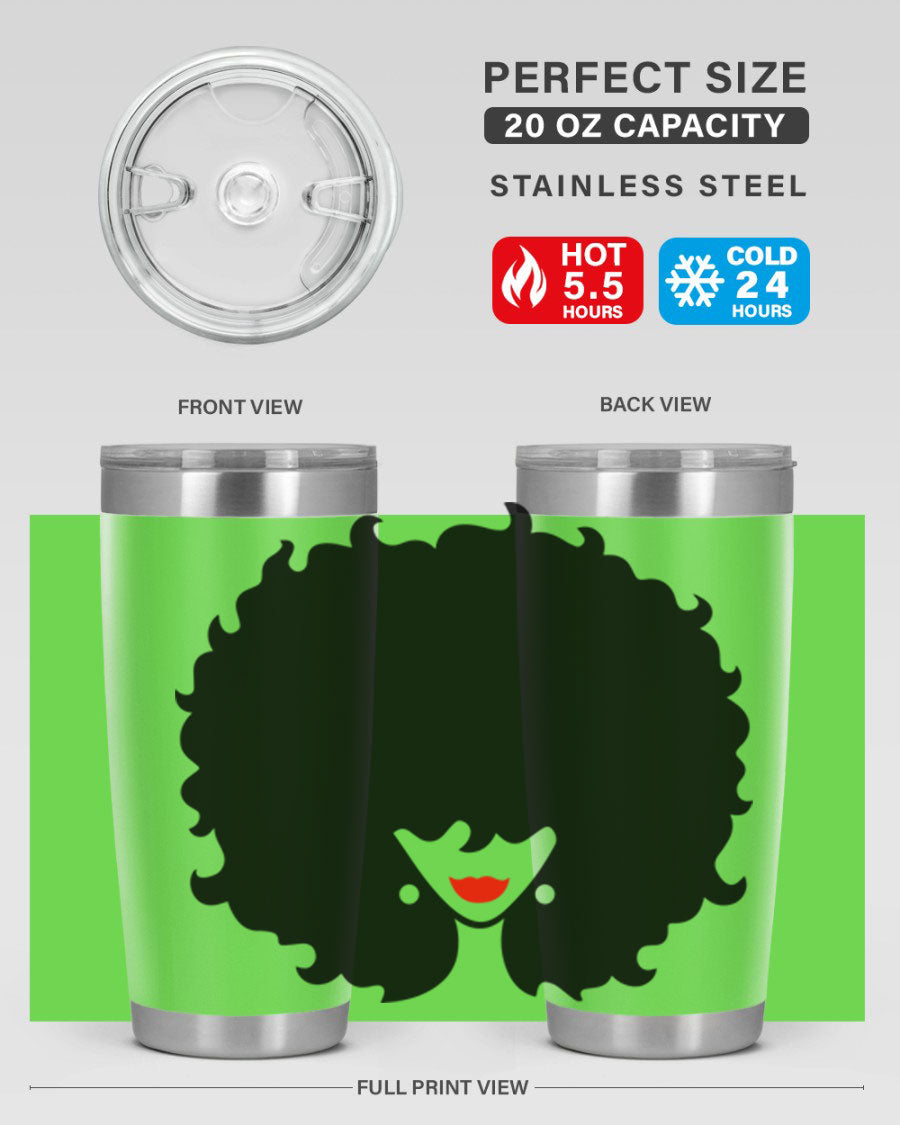 Black Women - Queen 82# Tumbler showcasing its sleek design and vibrant print, perfect for hot and cold beverages.