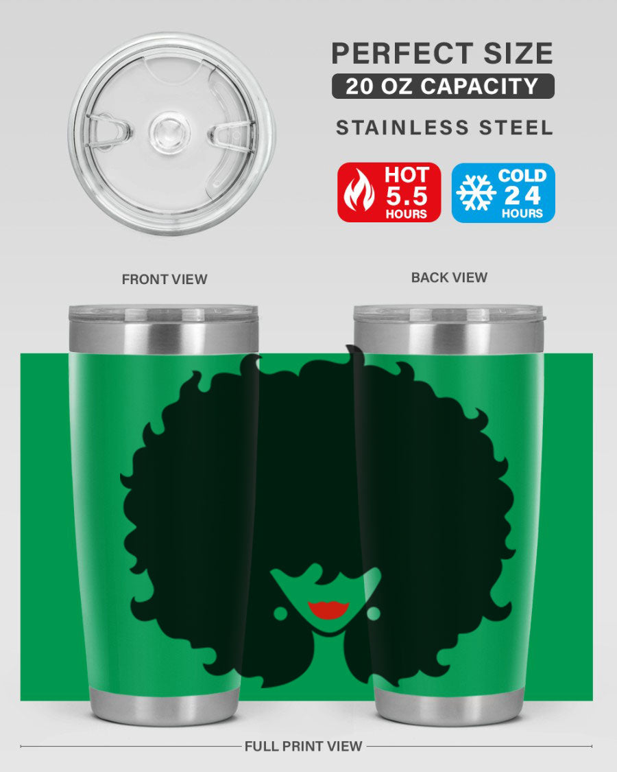 Black Women - Queen 82# Tumbler showcasing its sleek design and vibrant print, perfect for hot and cold beverages.
