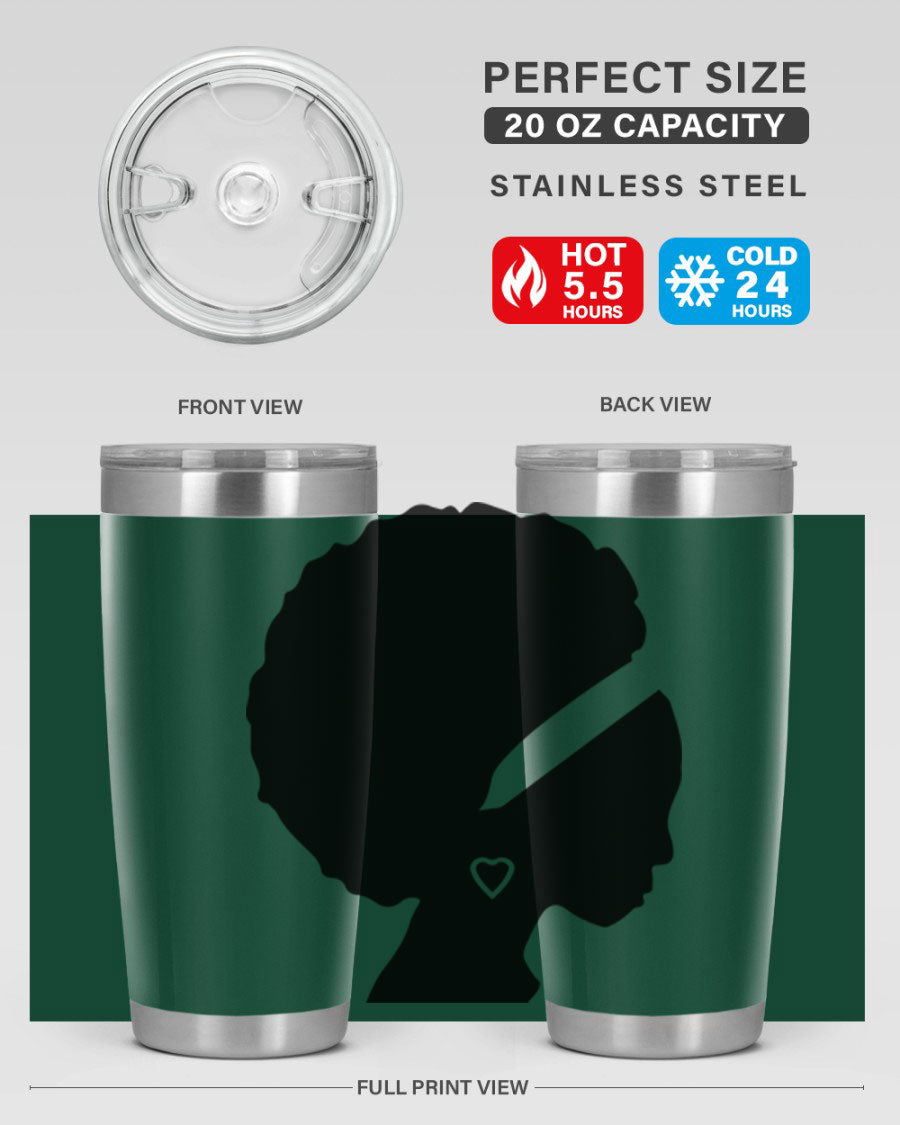 Black Women - Queen 85# Tumbler in 20oz and 30oz sizes, showcasing double wall vacuum stainless steel design with vibrant print.