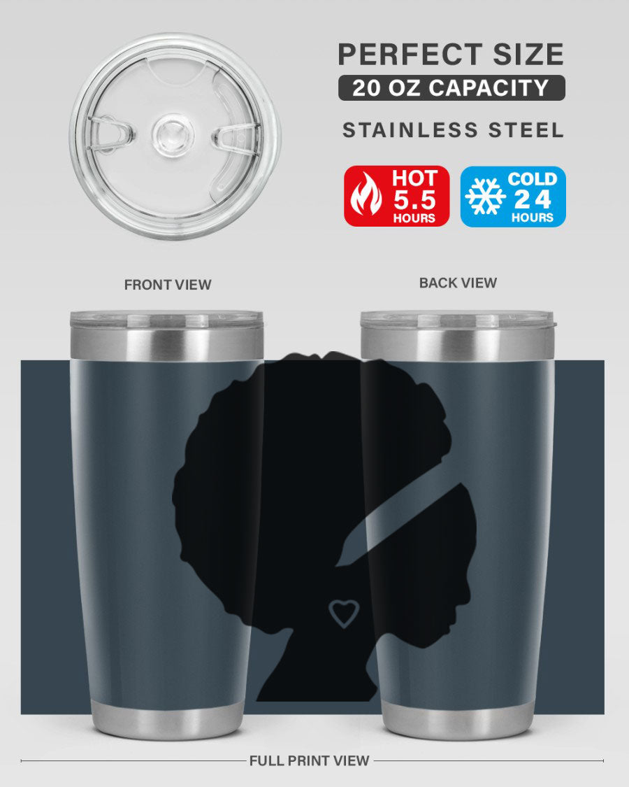 Black Women - Queen 85# Tumbler in 20oz and 30oz sizes, showcasing double wall vacuum stainless steel design with vibrant print.