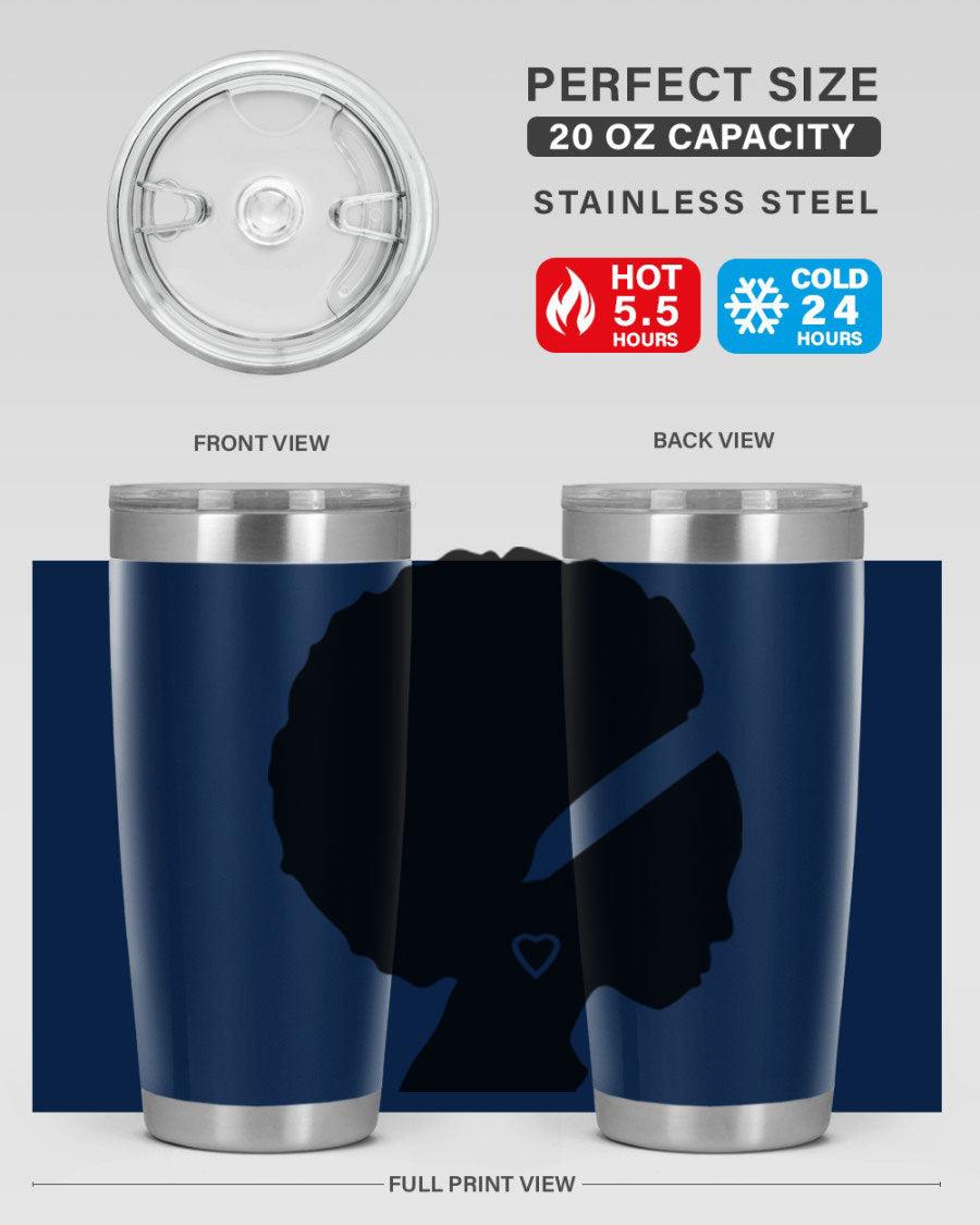 Black Women - Queen 85# Tumbler in 20oz and 30oz sizes, showcasing double wall vacuum stainless steel design with vibrant print.