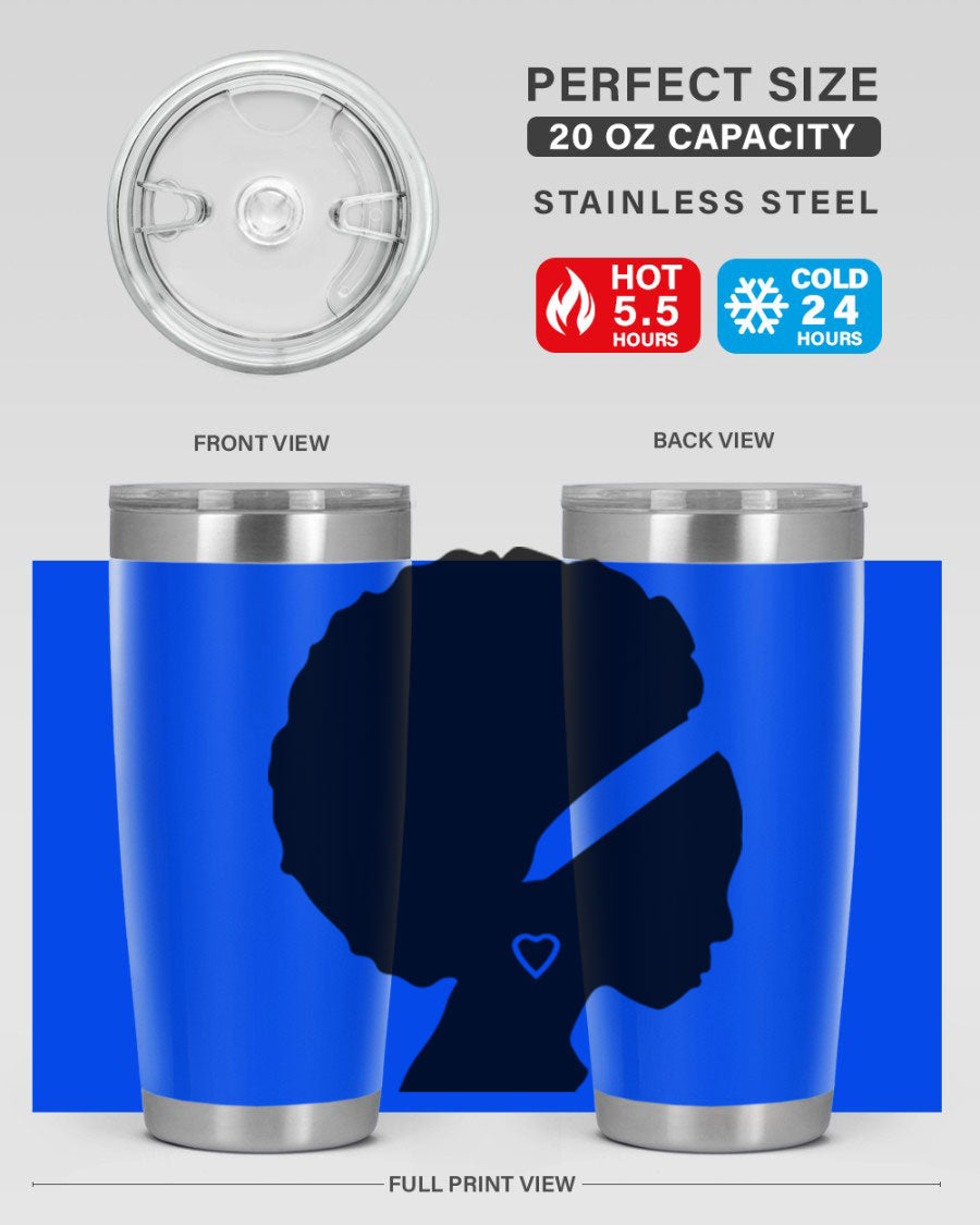 Black Women - Queen 85# Tumbler in 20oz and 30oz sizes, showcasing double wall vacuum stainless steel design with vibrant print.