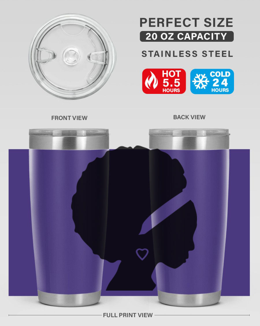 Black Women - Queen 85# Tumbler in 20oz and 30oz sizes, showcasing double wall vacuum stainless steel design with vibrant print.