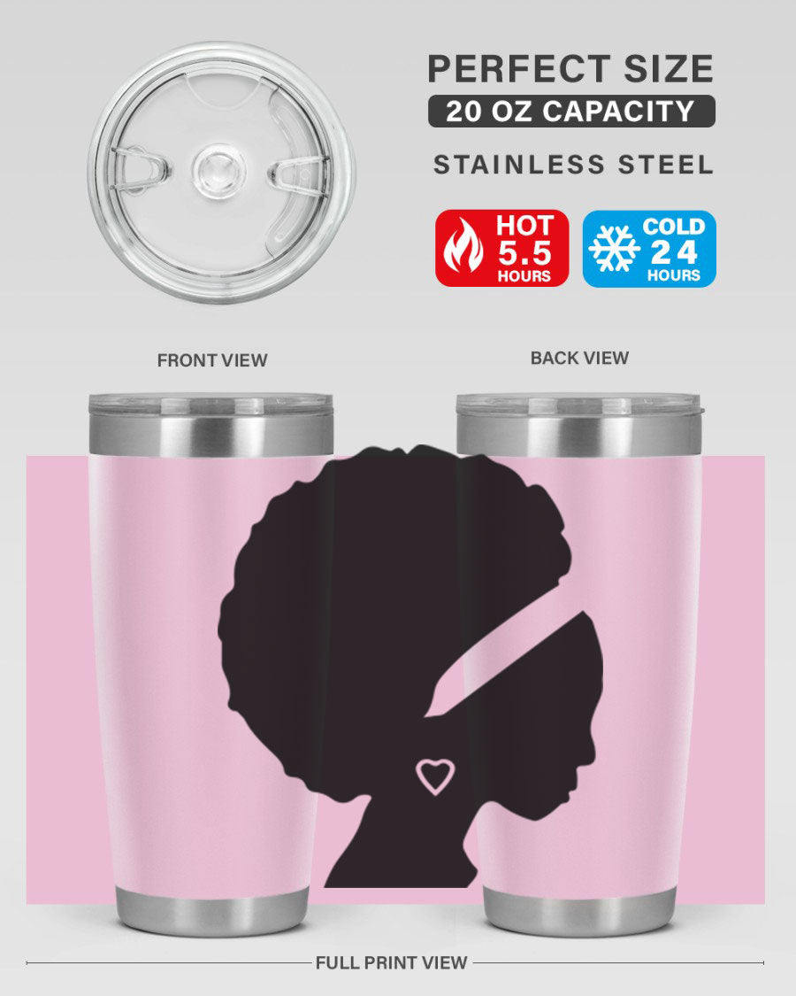 Black Women - Queen 85# Tumbler in 20oz and 30oz sizes, showcasing double wall vacuum stainless steel design with vibrant print.