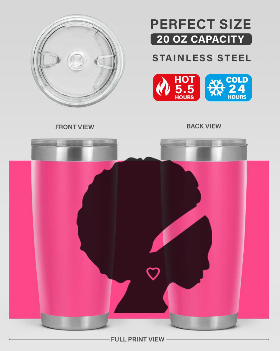 Black Women - Queen 85# Tumbler in 20oz and 30oz sizes, showcasing double wall vacuum stainless steel design with vibrant print.