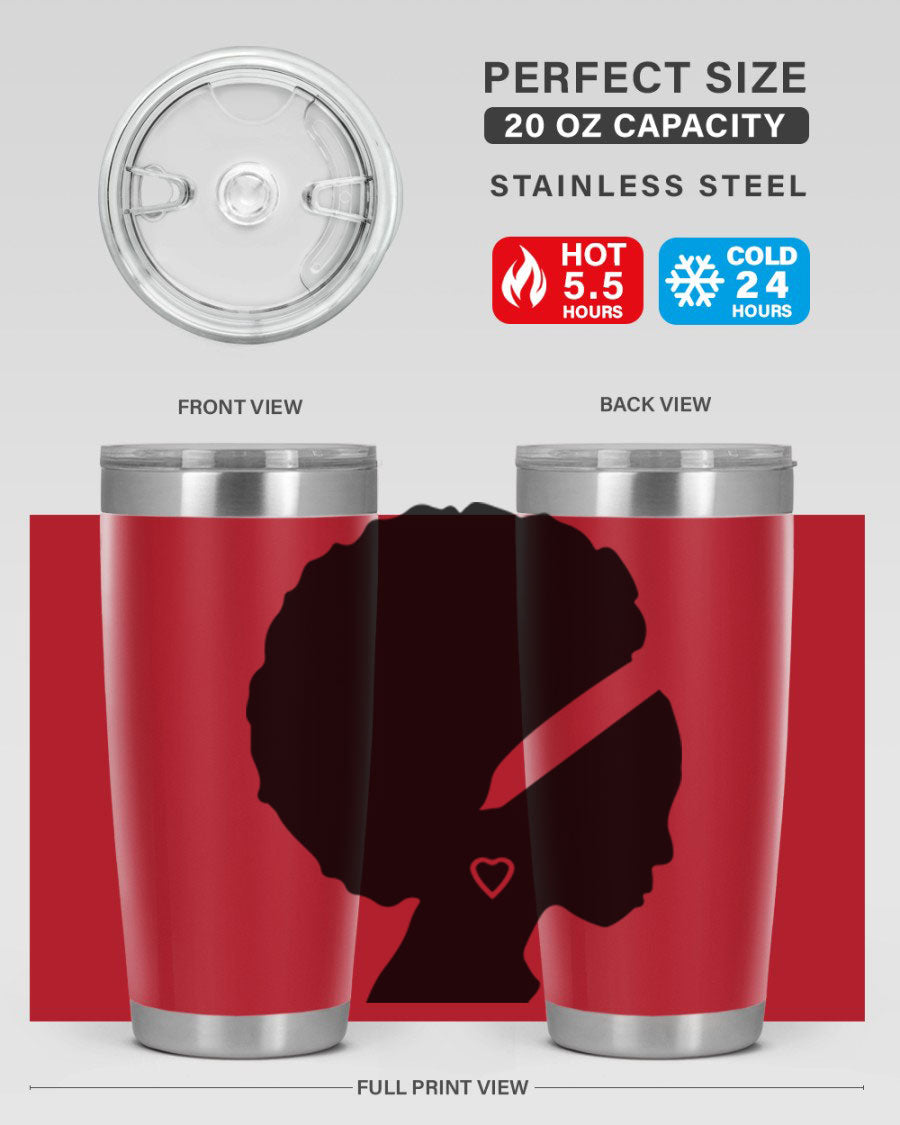 Black Women - Queen 85# Tumbler in 20oz and 30oz sizes, showcasing double wall vacuum stainless steel design with vibrant print.