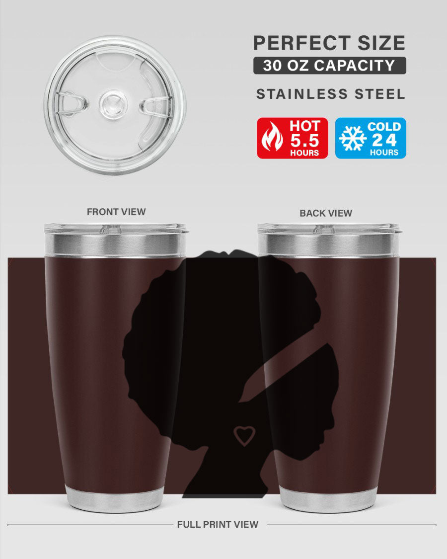 Black Women - Queen 85# Tumbler in 20oz and 30oz sizes, showcasing double wall vacuum stainless steel design with vibrant print.