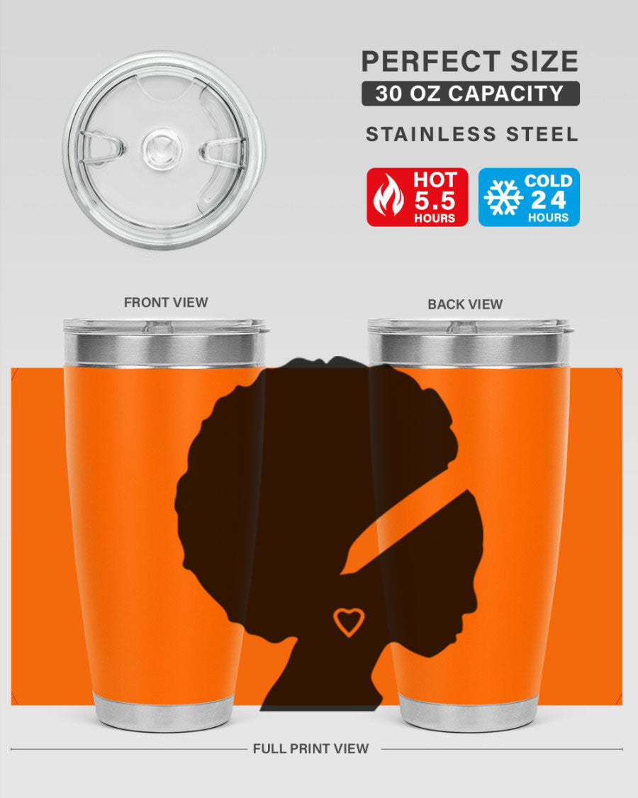Black Women - Queen 85# Tumbler in 20oz and 30oz sizes, showcasing double wall vacuum stainless steel design with vibrant print.